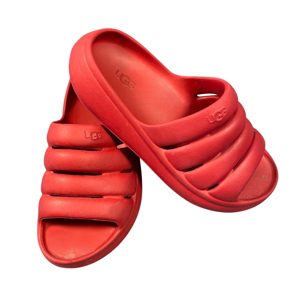 UGG Sport Yeah Slides Kids Size 4‎ Red Foam Water Resistant Sandals No Straps